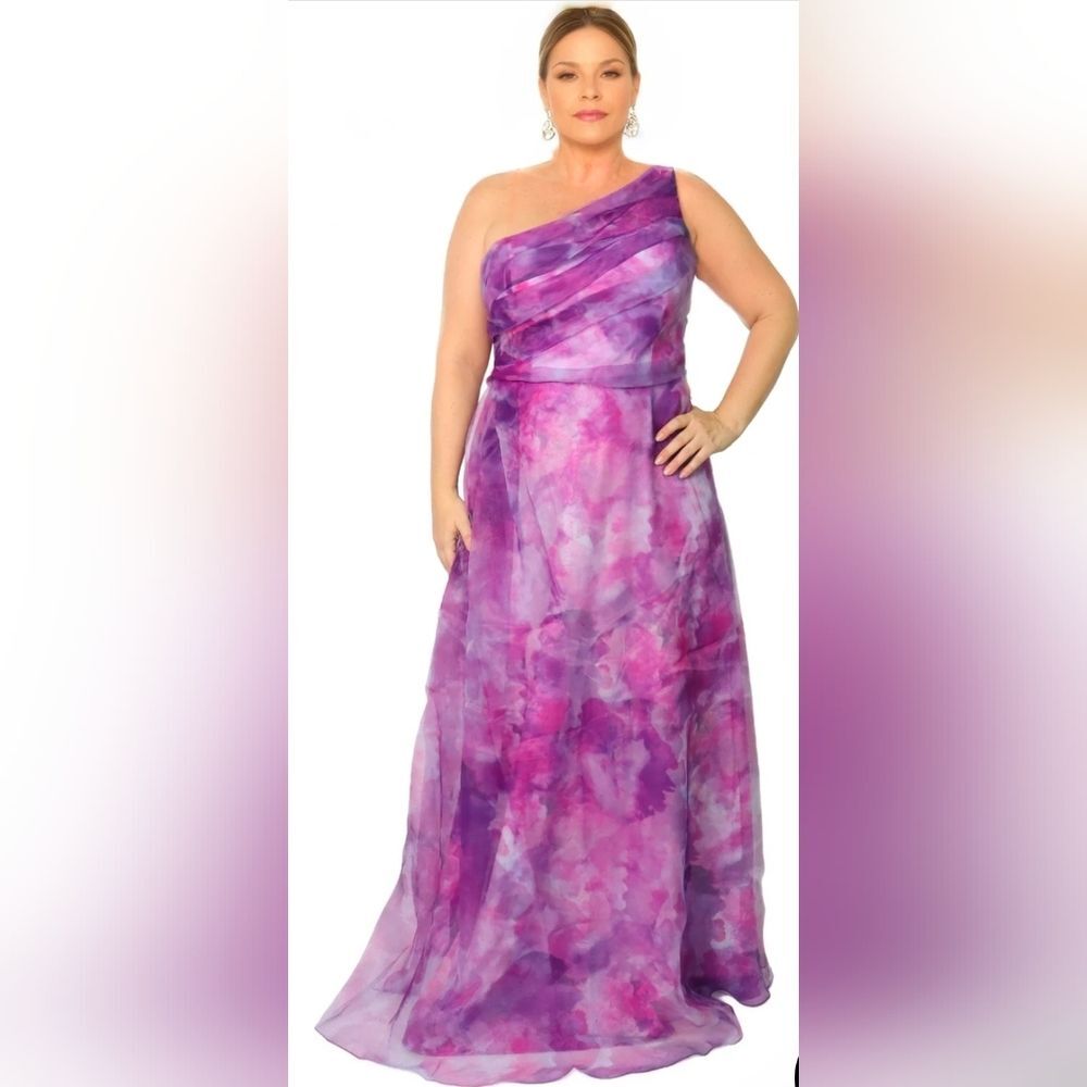Rene Ruiz Collection Pleated One Shoulder Organza Gown Size 14